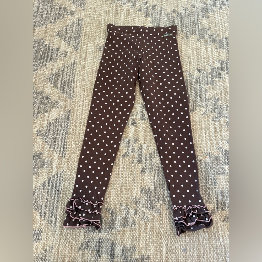Matilda Jane Polka Dot Brown and White Legging with ruffles- Size 10- NWOT